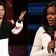 (L-R): Musician Prince is seen on stage at the 36th NAACP Image Awards on March 19, 2005 in Los Angeles, California. Prince was honored with the Vanguard Award. ; Former U.S. First Lady Michelle Obama speaks at The Royal Festival Hall on December 03, 2018 in London, England.